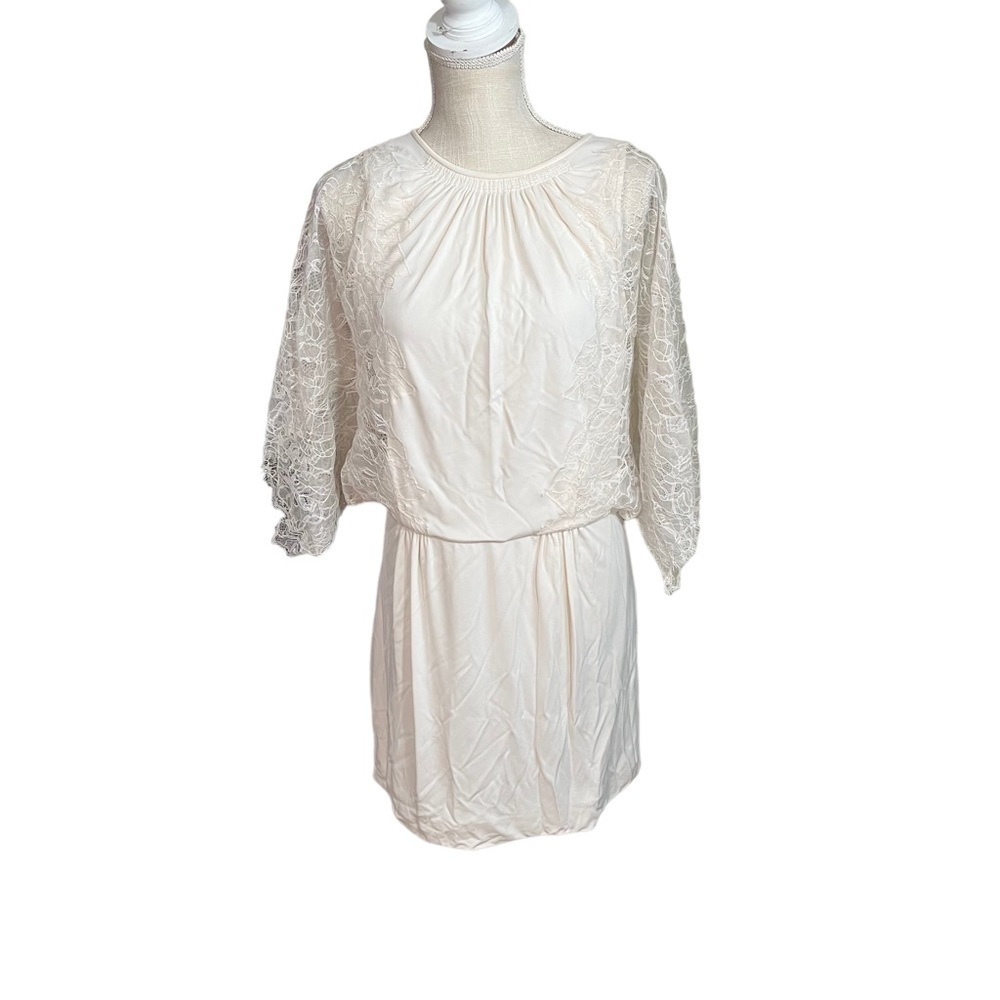 Max Azria Women Cream Lace Wing Mini Dress Gown Sz XS Elastic Stretch Waist NWT